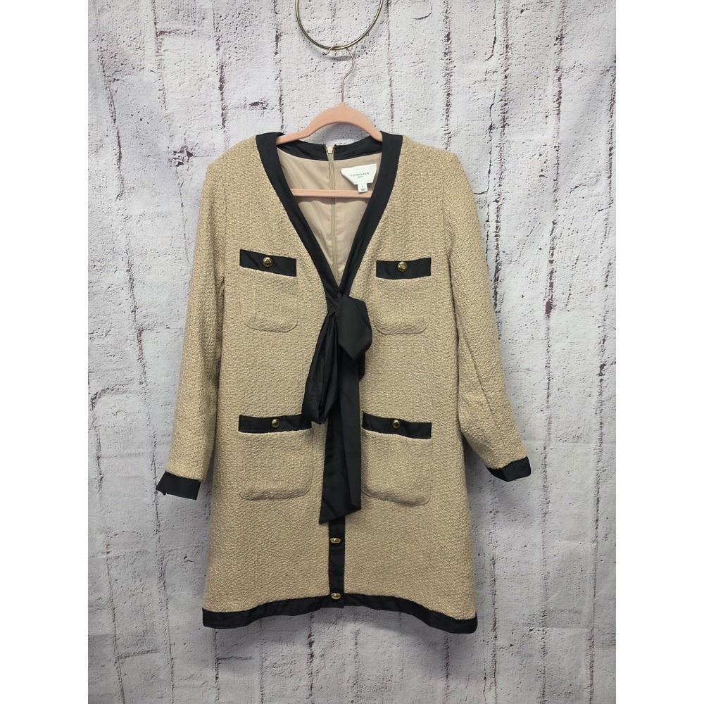 Tuckernuck POMANDER PLACE Coco in Tan Tweed Bow Mini Shift Dress Sz‎ L